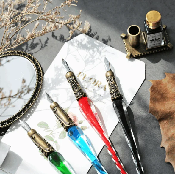 Creative Handmade Glass Pens multi color options Pattern Transparent Pen Gift Set sign pen wholesale