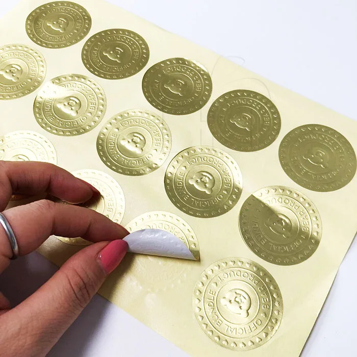 Пользовательский логотип, круглые серебряные тисненые печатные клейкие этикетки, золотые наклейки из фольги для упаковки