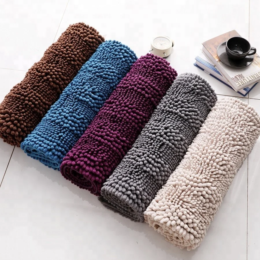 2021 hot sale microfiber chenille bath mat made by chenille machine bath mat green set chenille