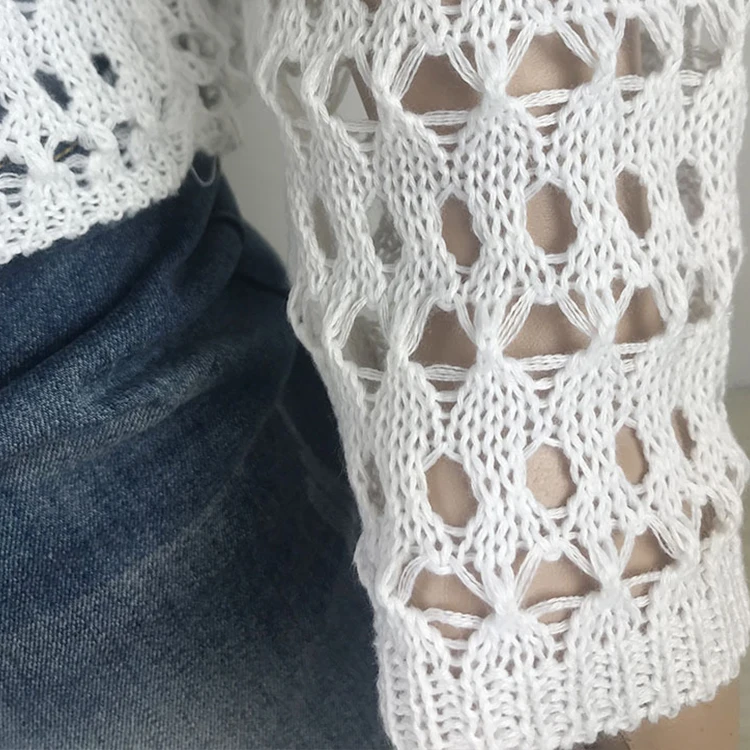 
Factory outlet ladies summer loose long sleeve crochet mesh hollow out top sexy sweater pullover 