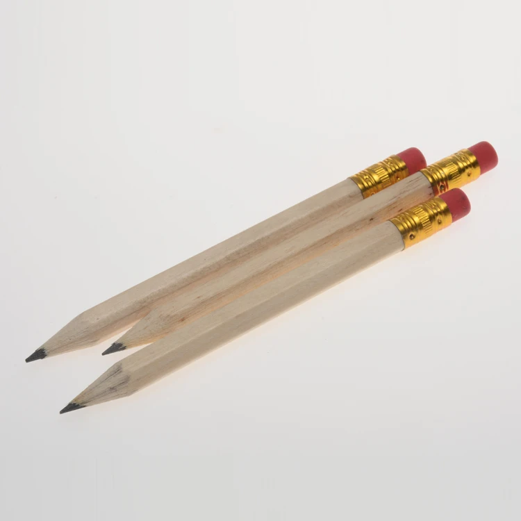 Wood Pencils with an Eraser Topper Hexagon Printed Custom Personalized Promotional Small Natural Standard Pencils Set Black EN71