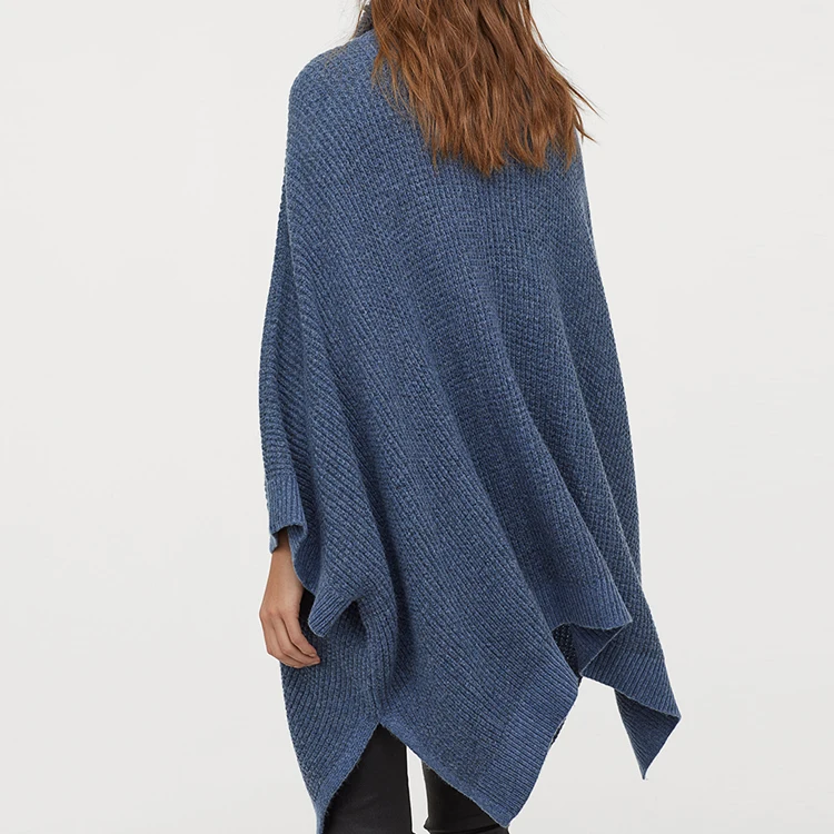 Customized Soft Textured  Knit Wool Turtleneck Ladies Fashion Knit Poncho