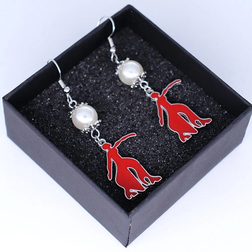 Metal Red Enamel Sorority Greek Delta Theta Fortitude Charm Earring College DST Union Souvenir Jewelry