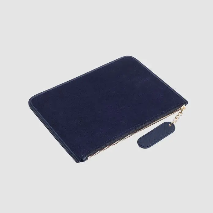 fashion women pouch with tag suede leather lady pouch ladies wallet bag navy blue