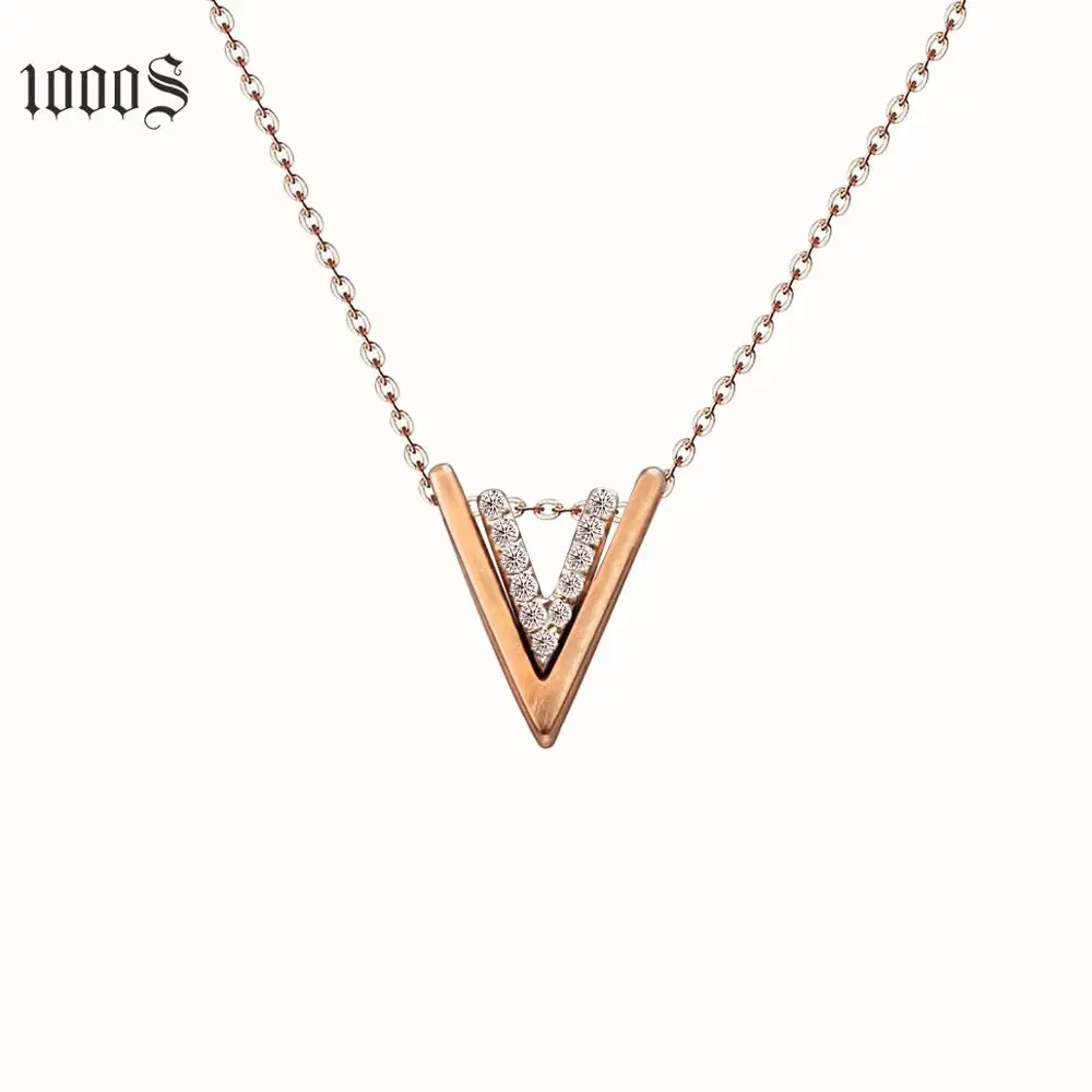 1000s Dropshipping Shiny 18K Gold Simply Stylish Jewelry Letter Design V Shaped Rose Gold Pendant Necklace