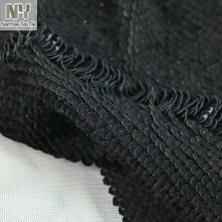 Nanyee Textile Fish Scale High Density Black Flocking Velvet Sequin Fabric