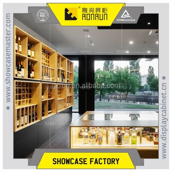 High grade wine store decoration ,wooden wine display cabinet and stands ,used wine store display furniture