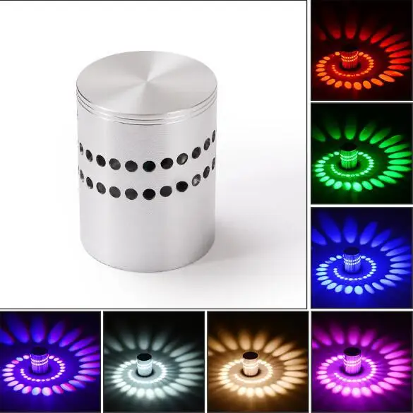 110V 220V 3W Color Led Modern Wall Light Spiral light LED Wall Lamps For KTV Bar use