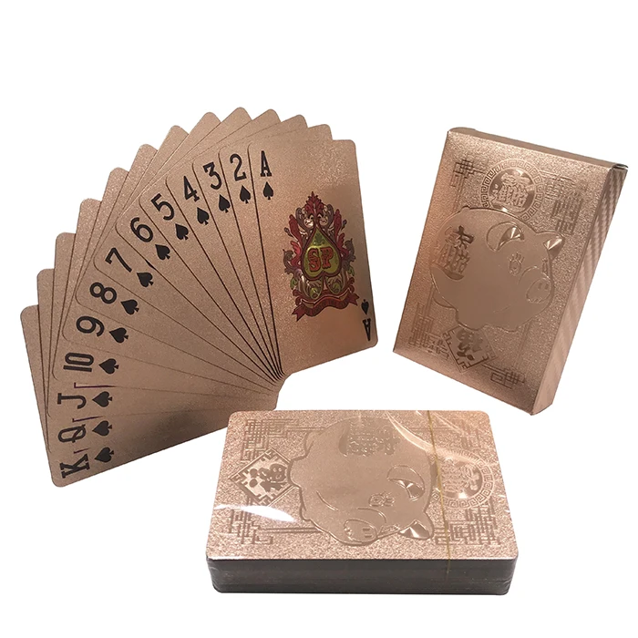
GS-18140 Customized Rose Gold Playing Cards 24k Gold Plastic Poker Cards 