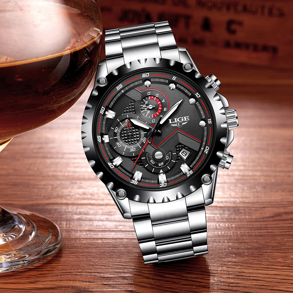 LIGE Fashion Sport Wristwatch Quartz Watch Full Steel Business Waterproof Watches For Men