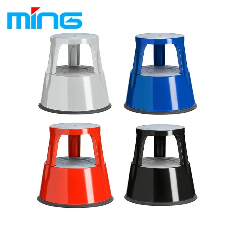 Cheap Rolling Round Plastic Library 2-step Stool with Wheels