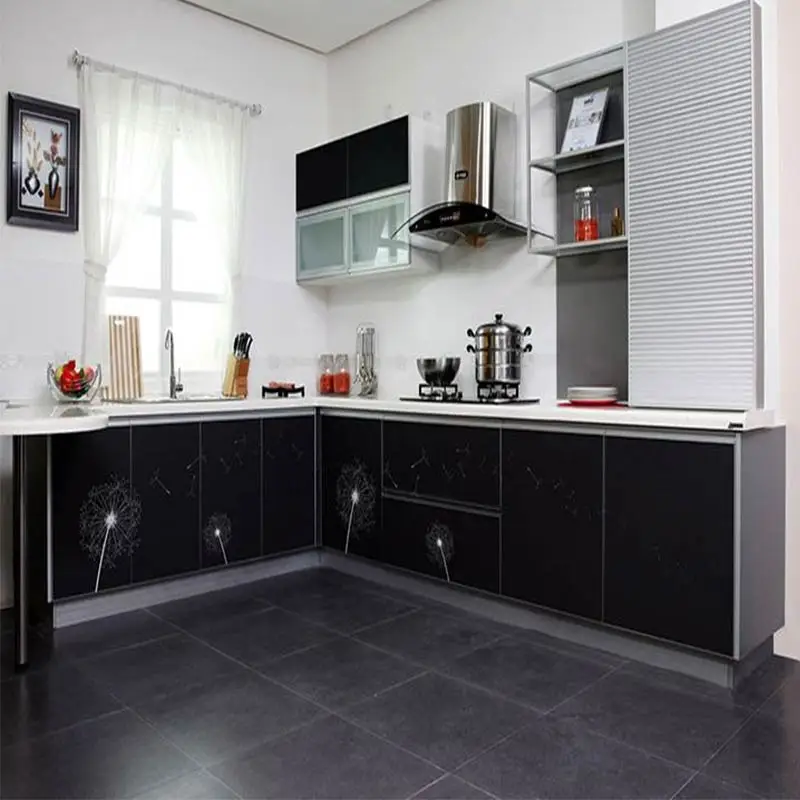 
Gentle man cooking house design black solid wood kitchen cabinet 
