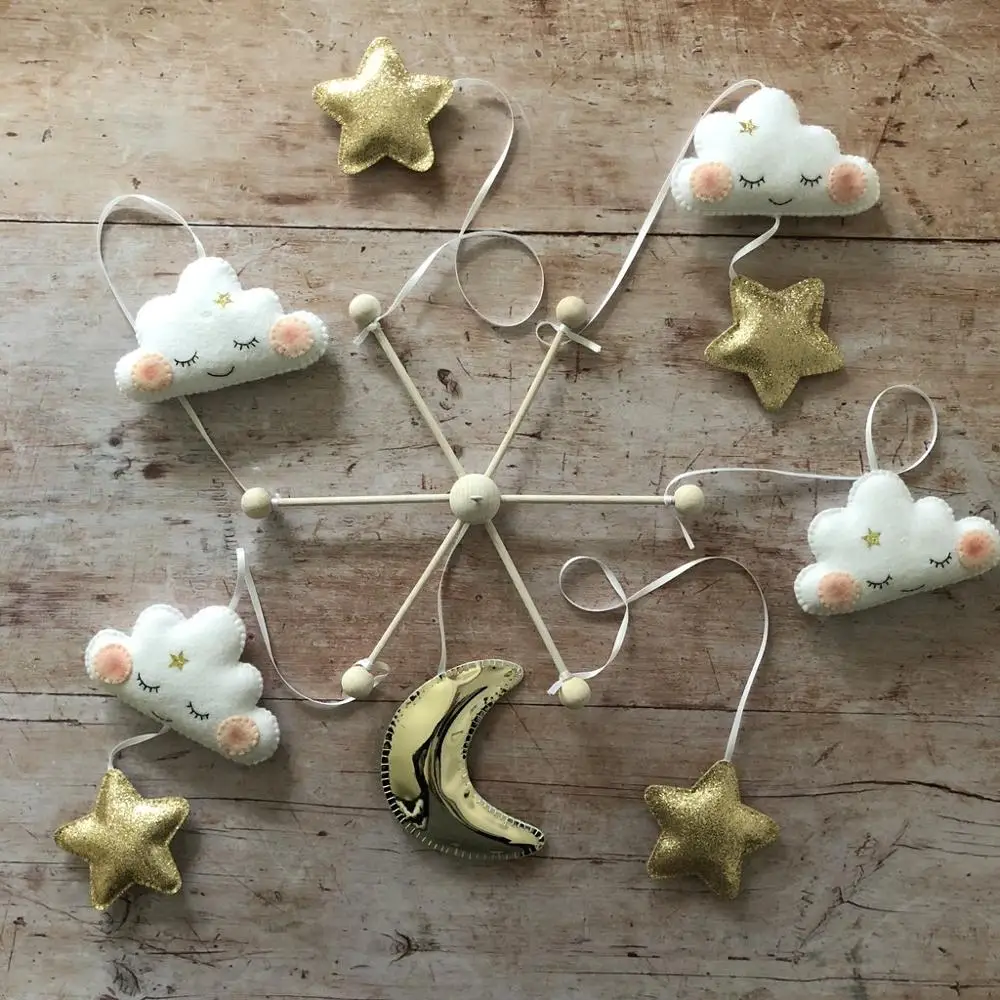
Gold star and cloud felt baby mobile, felt hanging toys for baby bed decoration 