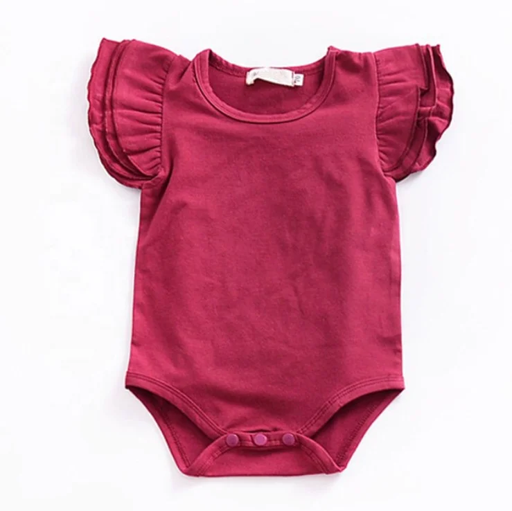 
Hot Selling New born Baby Girls Flutter Ruffle Rompers Onesie Baby Clothes Summer Plain Blank Baby Romper Onesie 