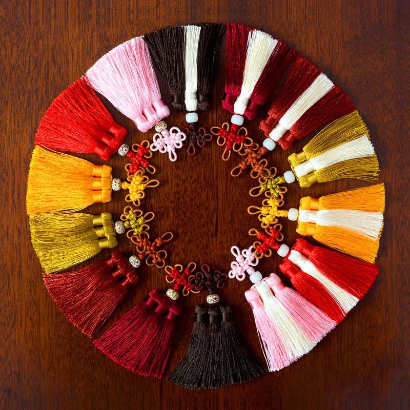 LONGJIE factory wholesales new design Chinese knot double colors three row tassel for bags and clothes accept customized