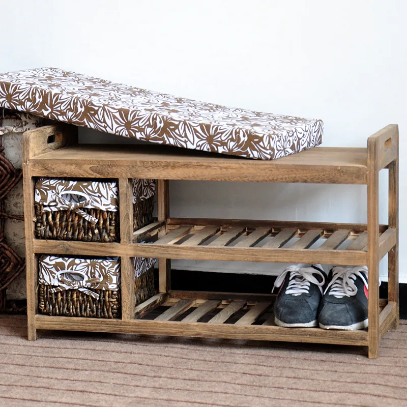 Luxury Furniture fancy stool ottoman antique european style fabric ottoman bench stool Solid wood ark of the covenant