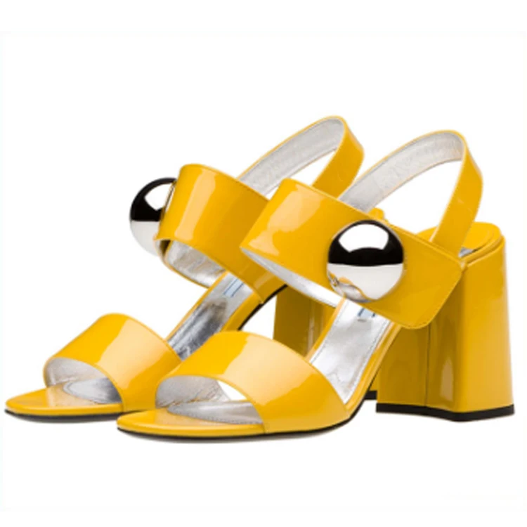 Fashion women customized color strap patent genuine leather thick high heel sandals shoes