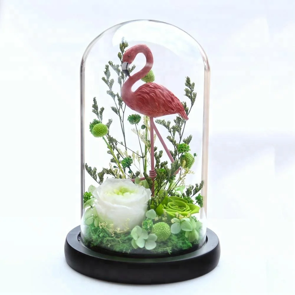 OEM Beautiful Thanksgiving Day Gift Flamingos Preserved Enchanted Rose Flower in Glass Tube