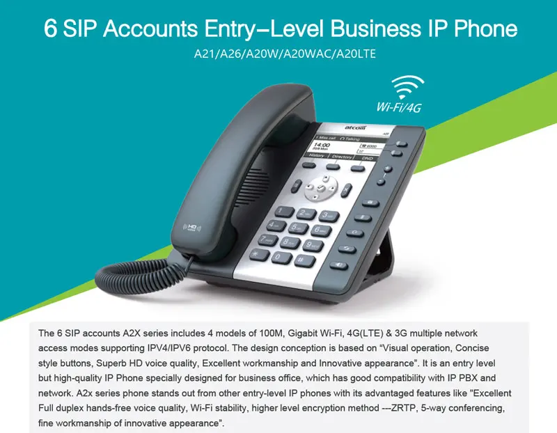 Hot sell Entry-level 4G LTE IP phones 6 SIP LINE with sim 3G/4G Card