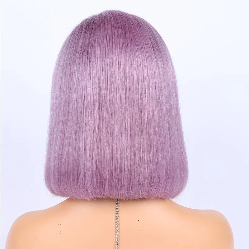 Brazilian Hair Glueless Light Purple Color Short Bob  Wig New Style Virgin Human Hair Wig 13X4 Lace Front Wig