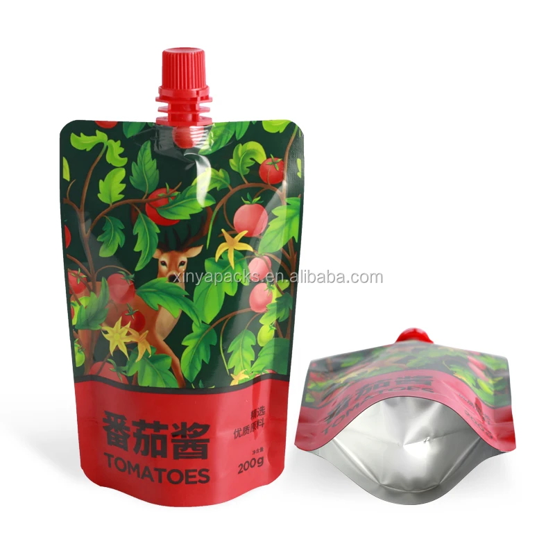 
Custom printed food packaging spout pouch for tomato sauce juice 