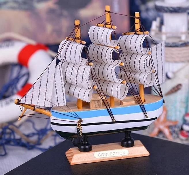 
16cm small sailing crafts wood decorative model 