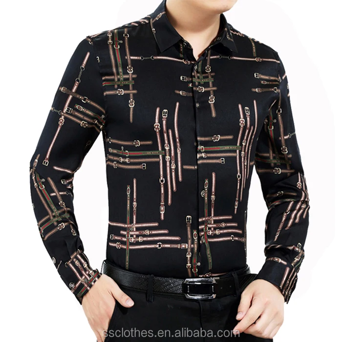 
Chinese men New fashion design breathable material printed silk shirts 