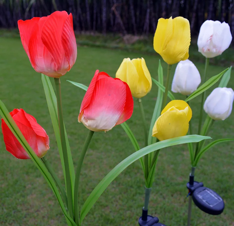 Fashion solar powered led solar garden lights flower tulip flower solar lights