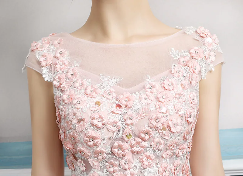 
Sleeveless Tank Dress Floor Length Sweep Train A-line Chiffon Prom Dress Appliqued pink evening dresses 2018 