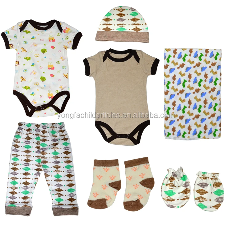 Оптом, магазинная 7 шт. одежда Детские ползунки и штанишки шляпа устанавливает