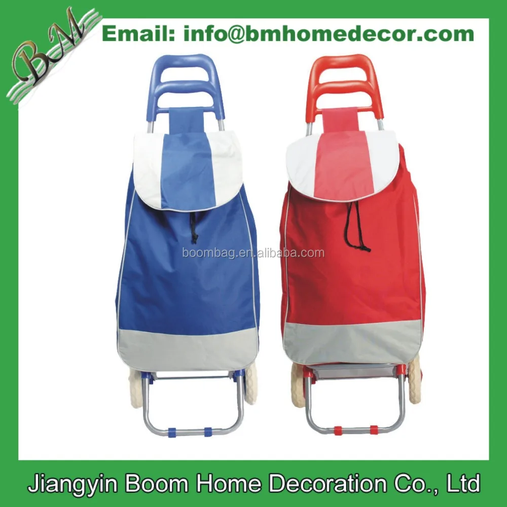 Customized Supermarket Rolling Wheeled Handy Portable Cart Detachable Collapsible Folding Grocery Shopping Trolley Bag