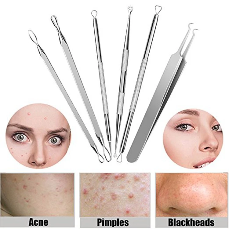 new 6pcs stainless steel washer comedone extractor kit closed loop extractor blackhead remover tool