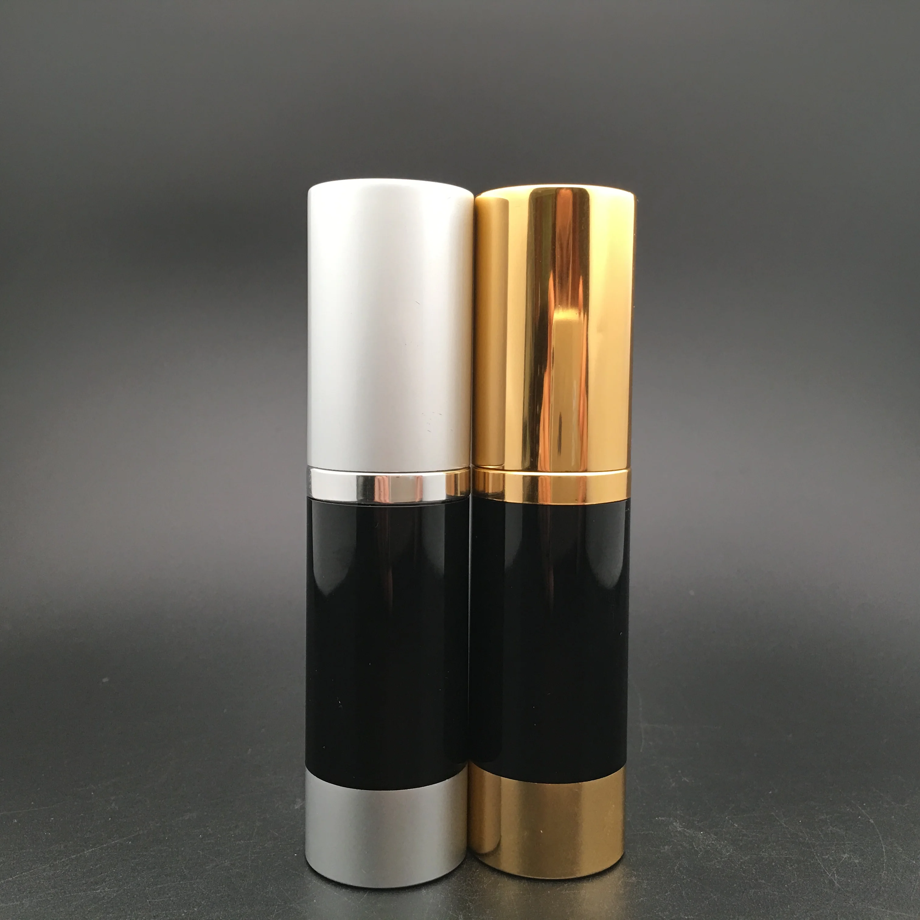 black and gold silver plastic bottle perfume bottle serum airless bottle cosmetic