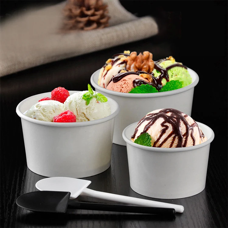 Hot selling eco friendly disposable yogurt 3oz 5oz 8oz white ice cream paper cup with cover