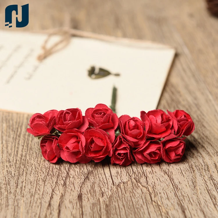 1 Bundle of 12pc Miniature Artificial Flowers Paper Rose Flower Wedding Card Embellishment Scrapbook Craft