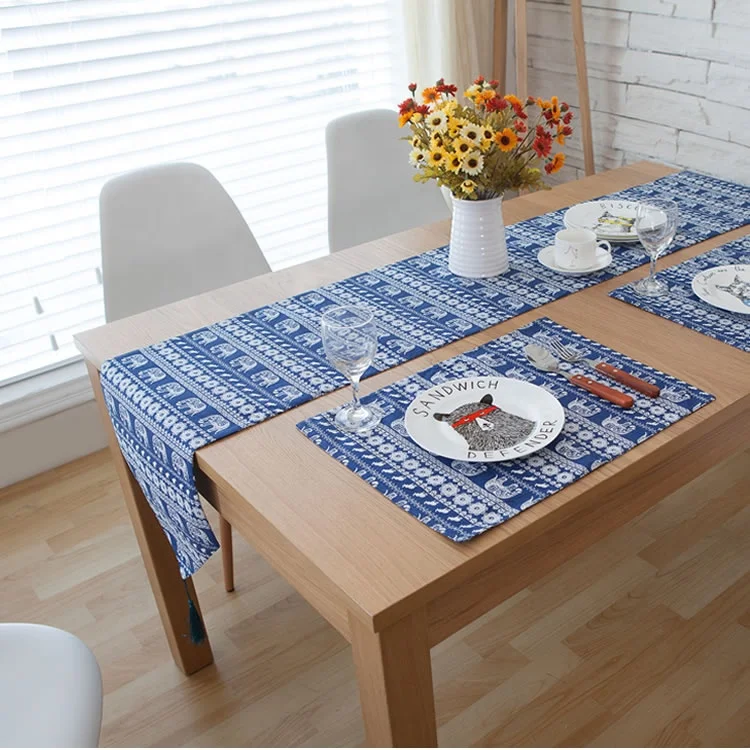 
Bohemian custom rectangle classic linen cotton fabric printed table mats 