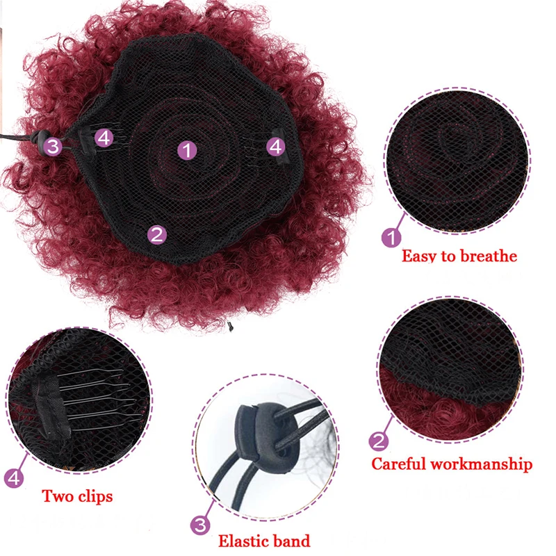 2022 Hot Sell Afro Ponytail Hair Bun Ponytail Puff Afro Kinky Curly Ponytail Synthetic Hair 5-10 Inch 45G /PIECE