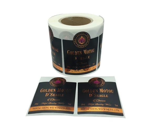 Label printing machine made roll sticker, hot stamping wine bottle sticker with fancy design