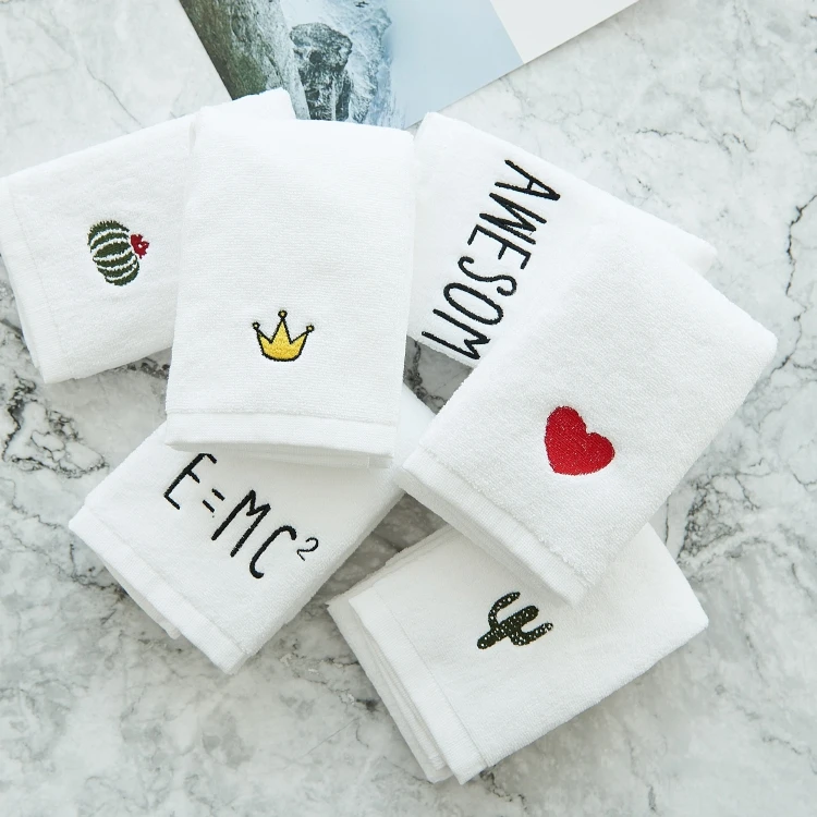Wholesale 100% cotton face towel white custom hand towels with embroidery logo for washcloth