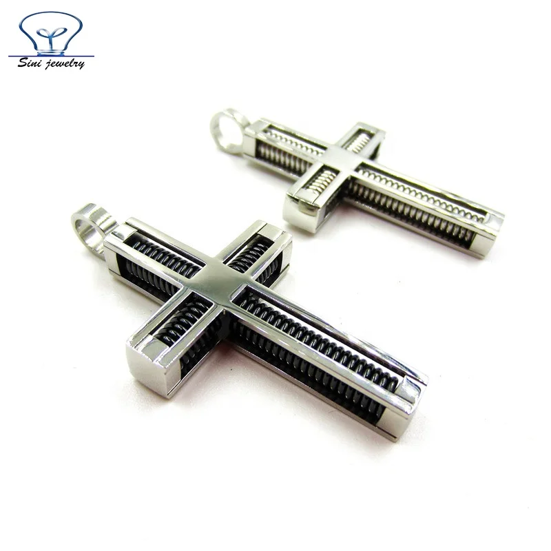 Stainless steel unique cross pendant with IP Black Spring scalar energy pendant