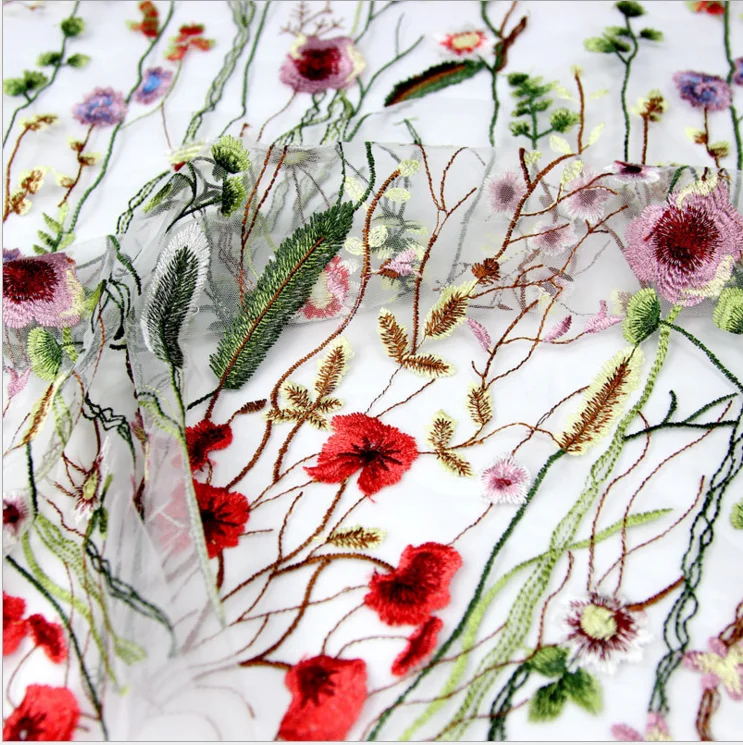 2019 colorful 3D embroidery tulle lace fabric beaded tulle lace fabric wholesale