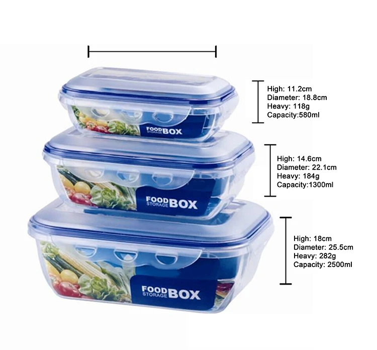 Plastic Food Storage Containers 3 Piece Set Kitchen Meal Prep Microwavable Freezer and Dishwasher Safe Food Storage Container
