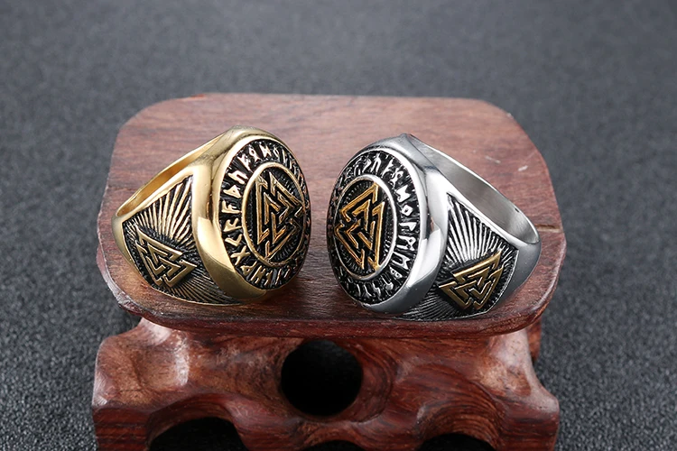 Gold Ring For Men Finger Stainless Steel Classic 316L  Biker Punk Rock Head Viking Symbol