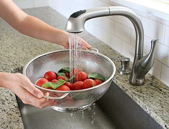 Stainless Steel Colander Strainer With Heavy Duty Handles And Base