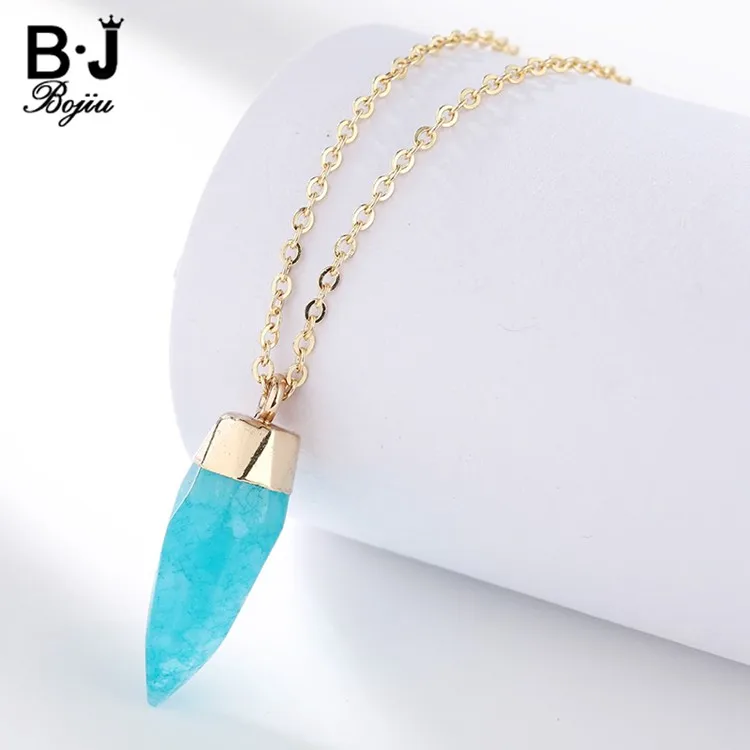 Sales turquoise amethyst rose quartz green jade stone pendant metal chain necklace