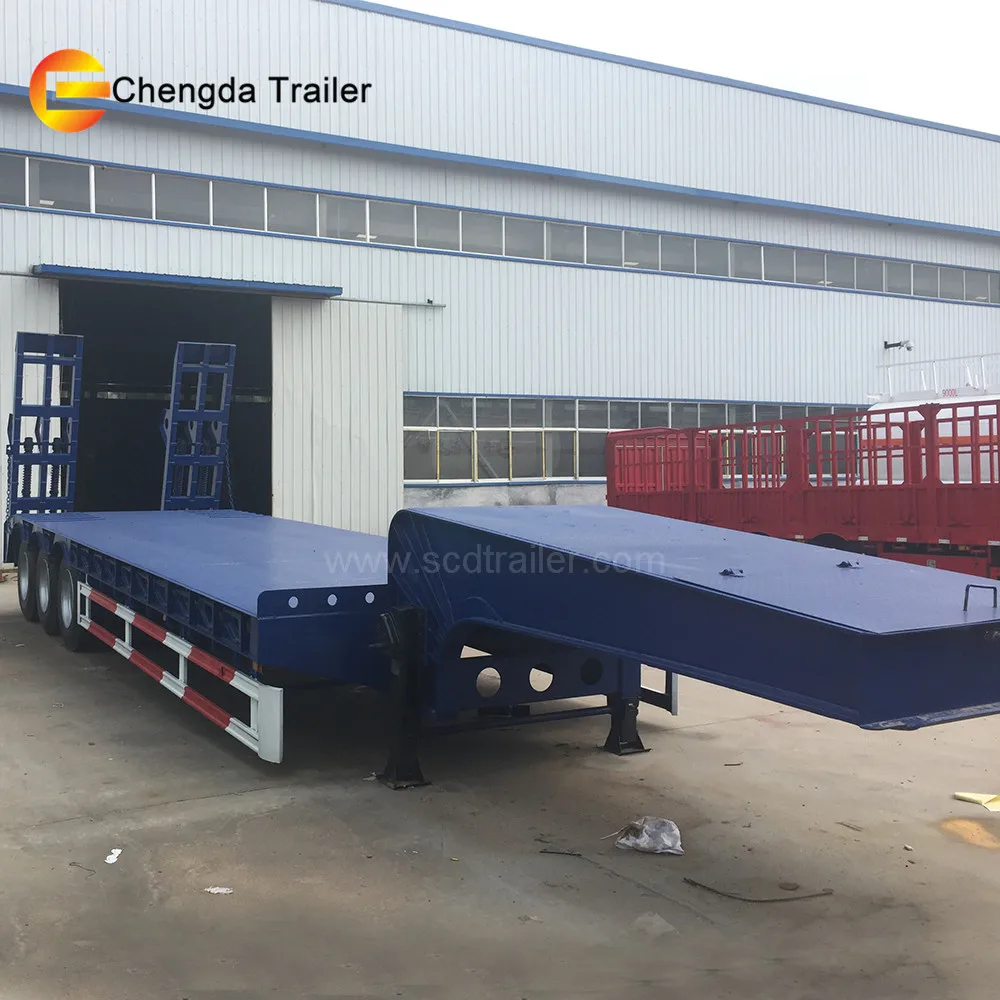 3 Axle 60 ton Low Flatbed Trailer , Lowboy Semi Trailer Dolly For Sale