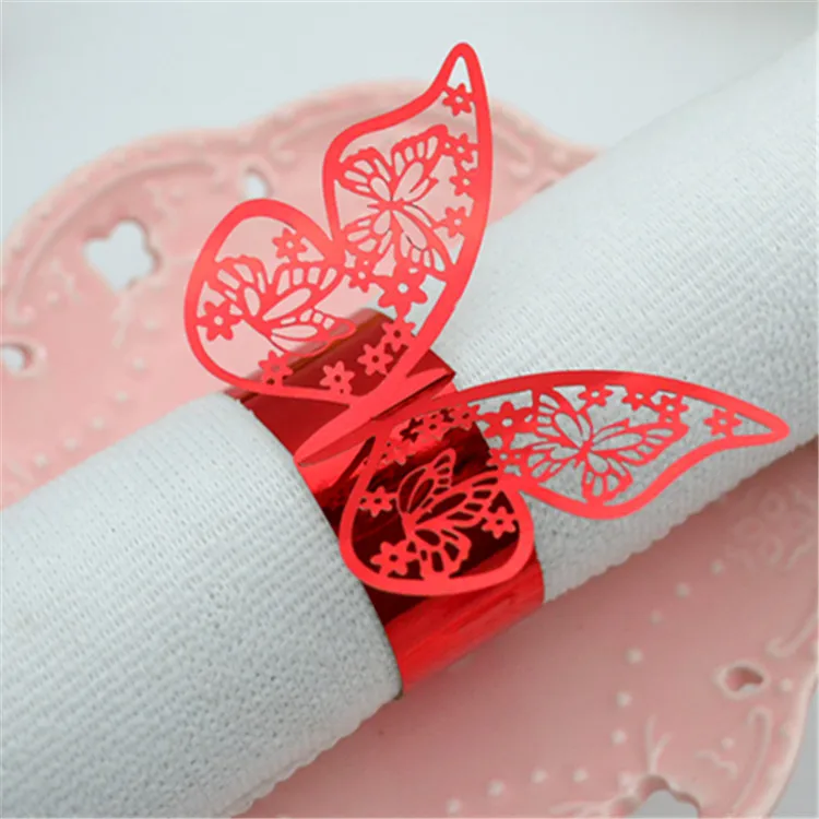 Nice gold laser cut butterfly napkin ring wedding table decoration for wholesale