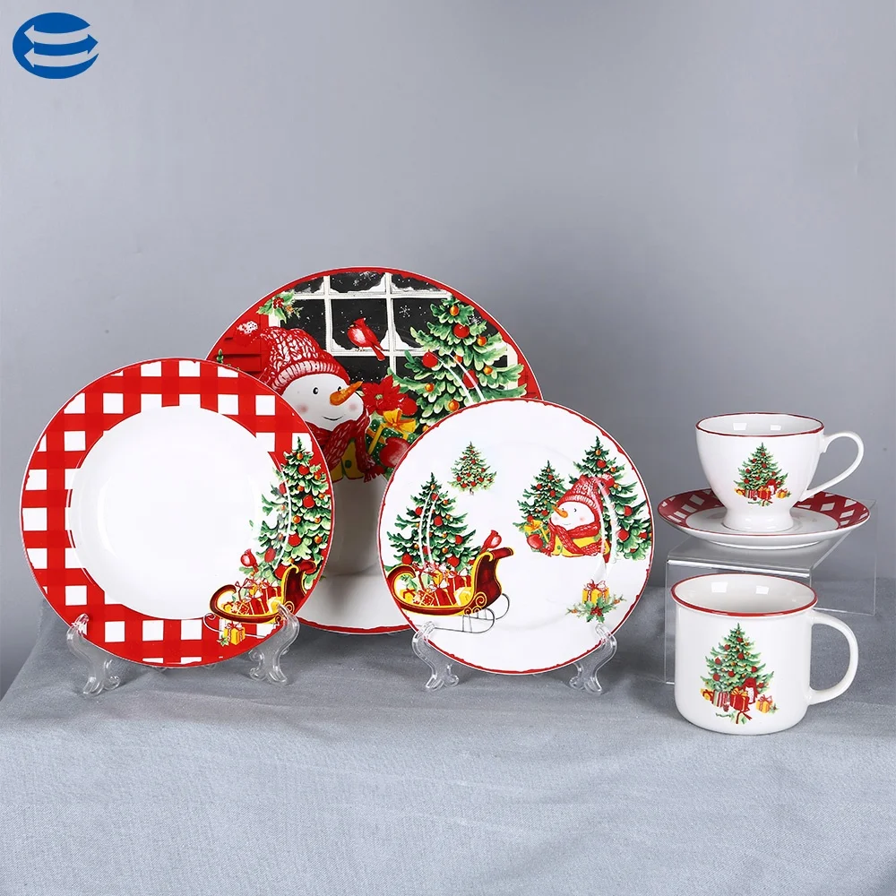 
Hot sale color box packing 4pcs porcelain snowman coffee mugs Christmas drinking cup set 