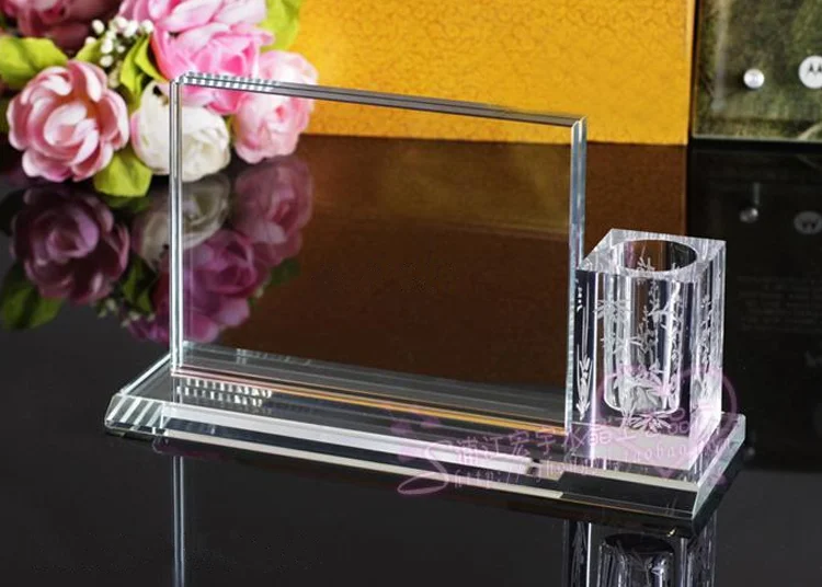 Table Crystal Office Stationery Set With Pen /clock/Name Card Holder