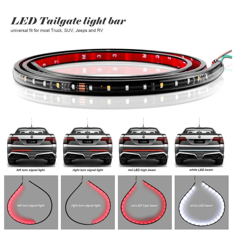 60 In Redline Led Tailgate Strip Light Bar Turn Signal Parking Brake Reverse Tail Lights for Pickup Truck